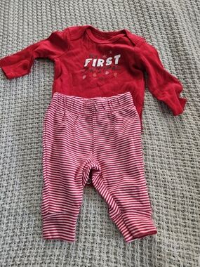 Baby Red 'My First Christmas' One-Piece Set